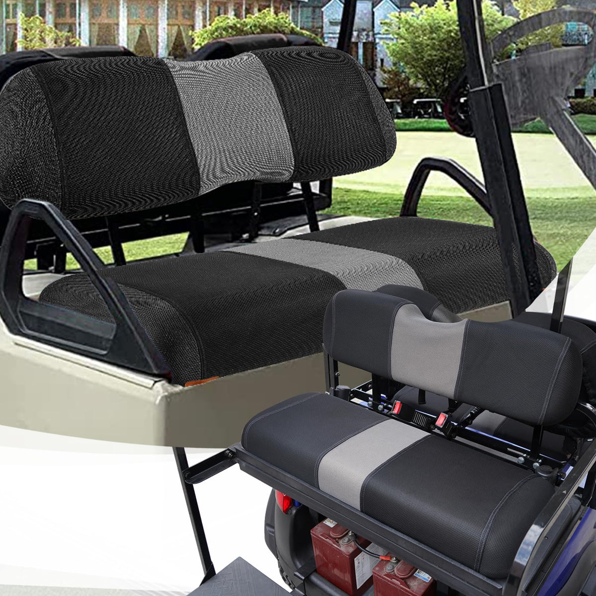 SAMXOMAP front seat cover for Club Car DS protects upholstery from spills.