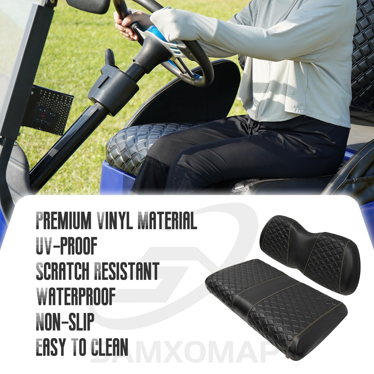 SAMXOMAP front seat cover easy install with straps and buckles.