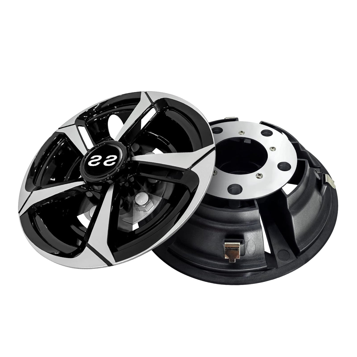 SAMXOMAP 8 inch hubcap in black and chrome for easy upgrade.