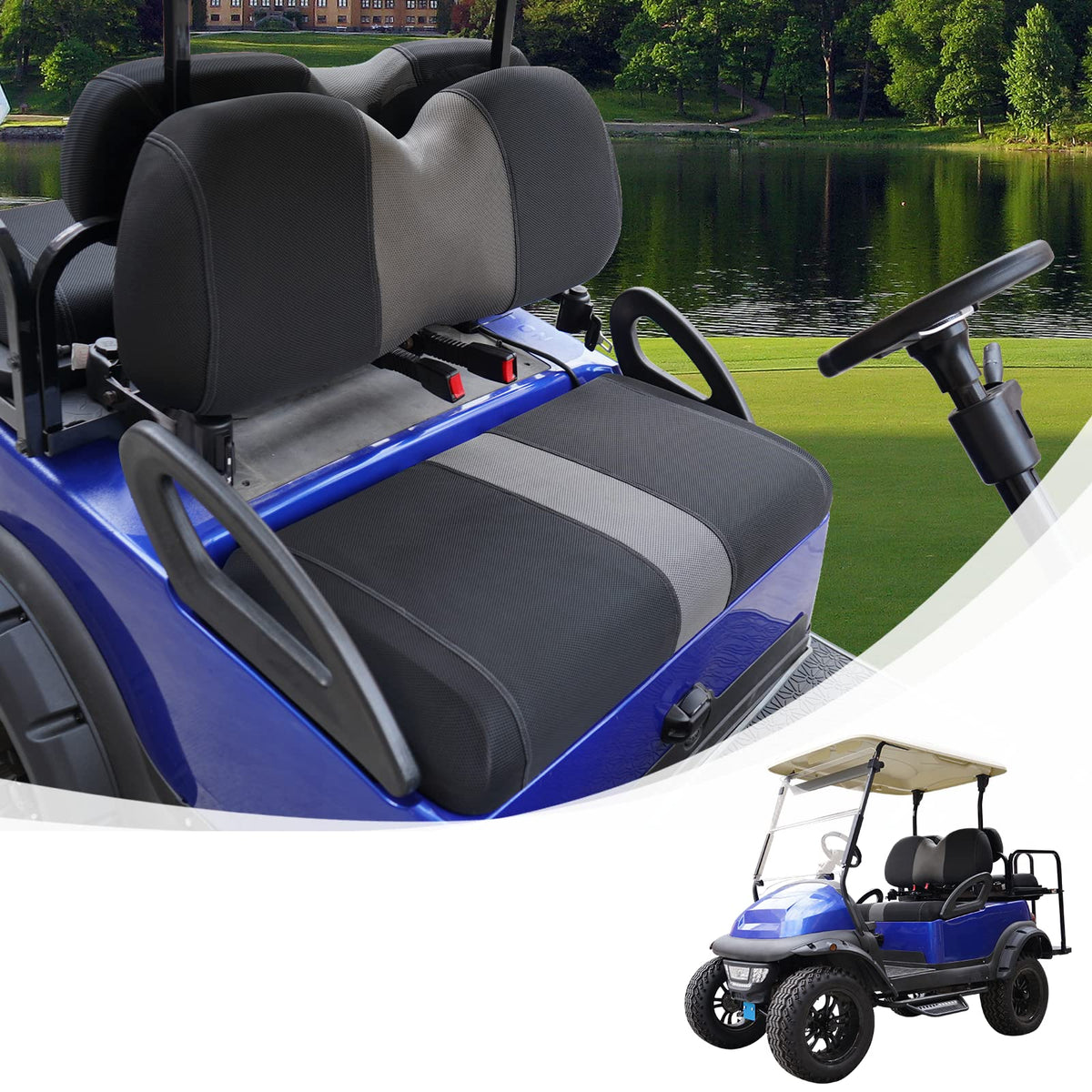 SAMXOMAP front seat cover on Club Car Precedent protects against spills and wear.