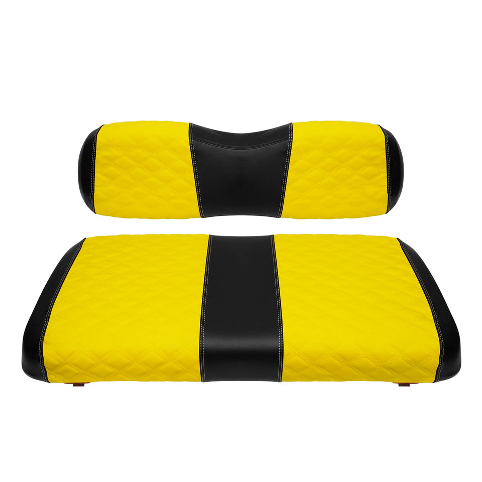 SAMXOMAP golf cart front seat cover in yellow with diamond stitching for refreshed styling