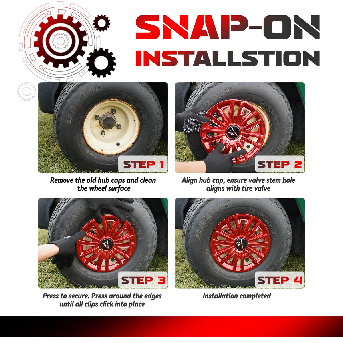 Snap-on hub cap 8-inch red by SAMXOMAP for quick install and bold style.