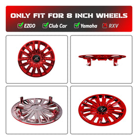 SAMXOMAP 8-inch red hub cap for Club Car DS/Precedent adds a refreshed look to wheels.