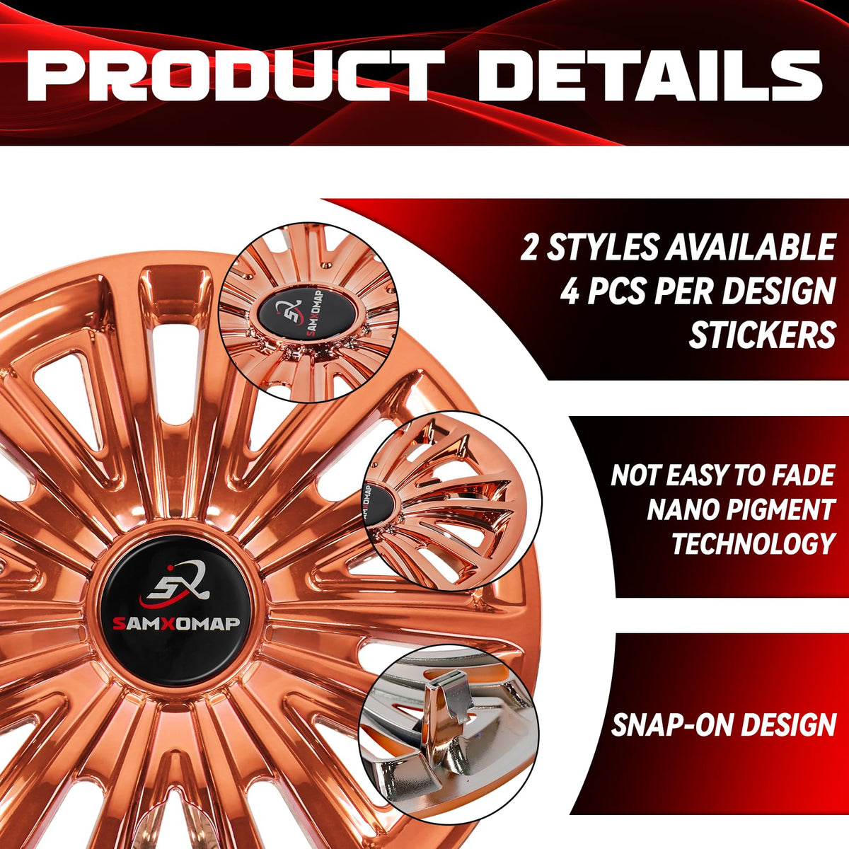 SAMXOMAP installation-ready hub caps with tool-free snap-on design