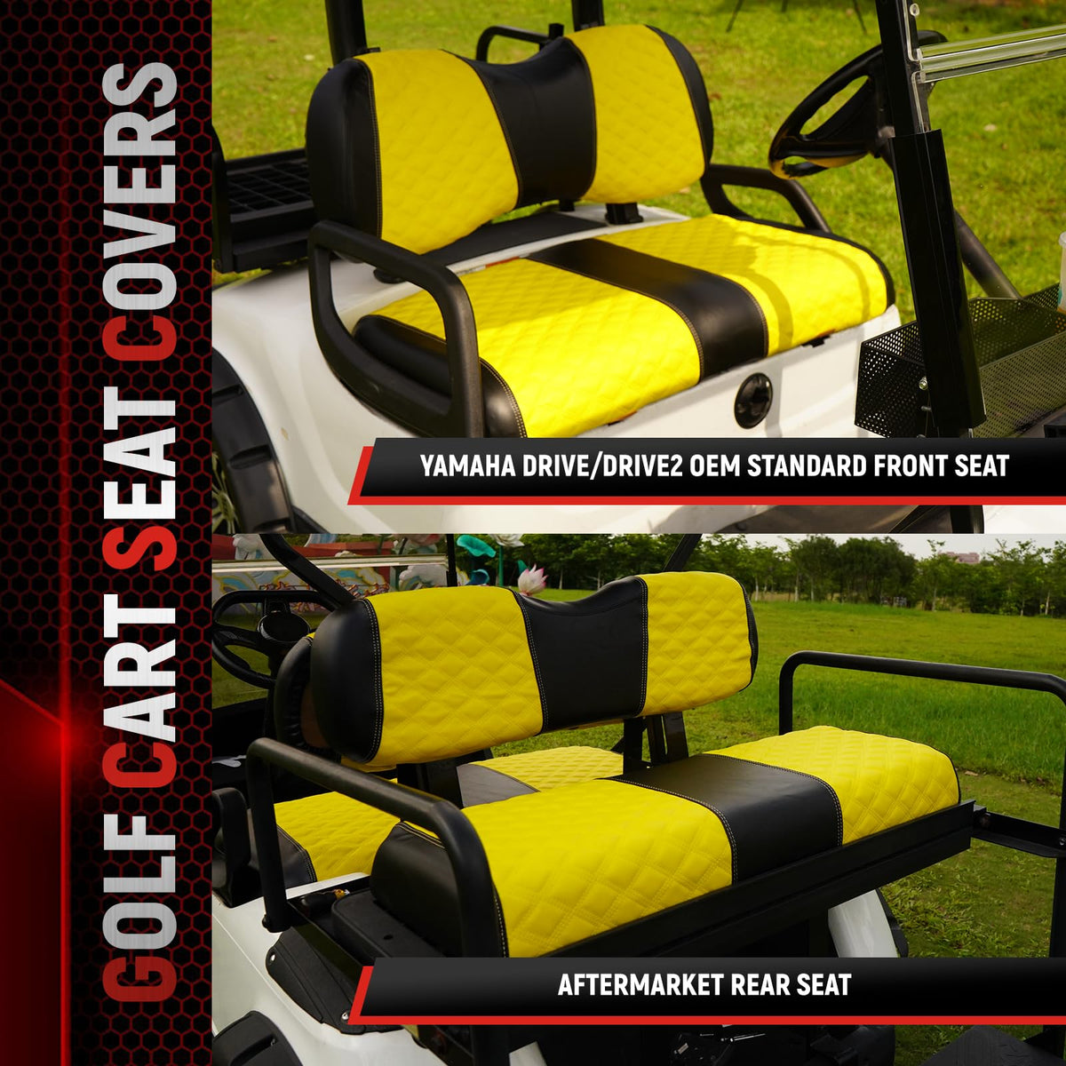 SAMXOMAP rear seat cover in yellow shields upholstery during rides