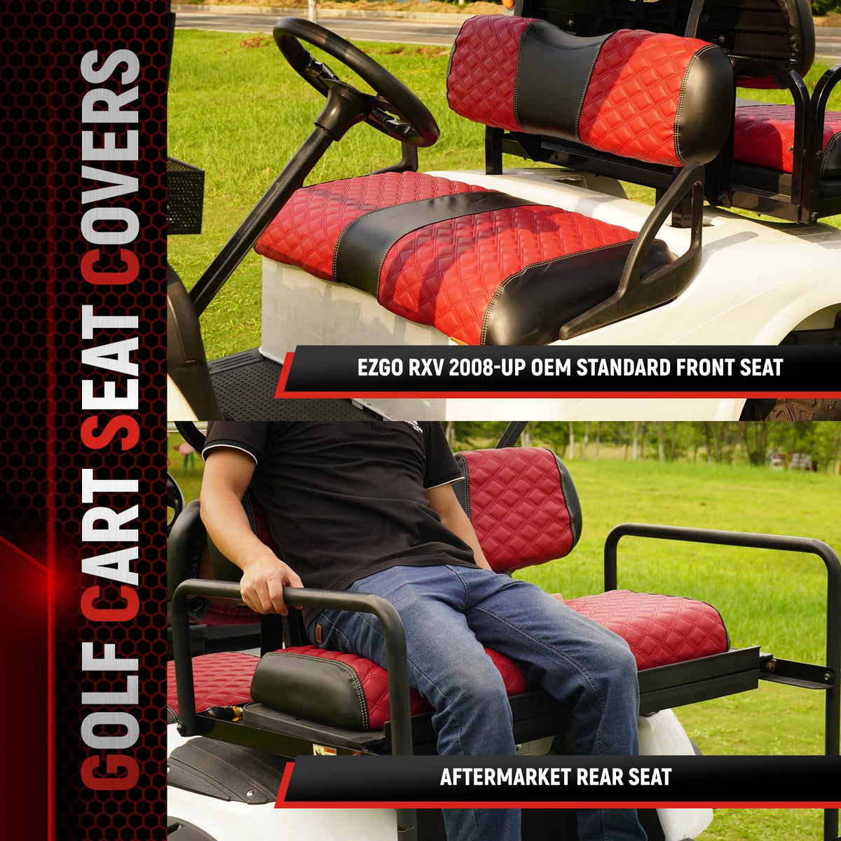 SAMXOMAP rear seat cover protects EZGO RXV rear seating from damage.