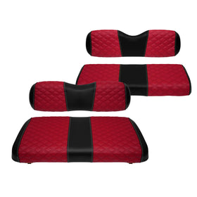 SAMXOMAP front-and-rear deep red seat covers protect EZGO TXT interiors.