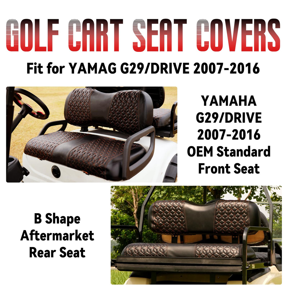 SAMXOMAP rear seat cover for Yamaha G29 showing durable vinyl and easy care.
