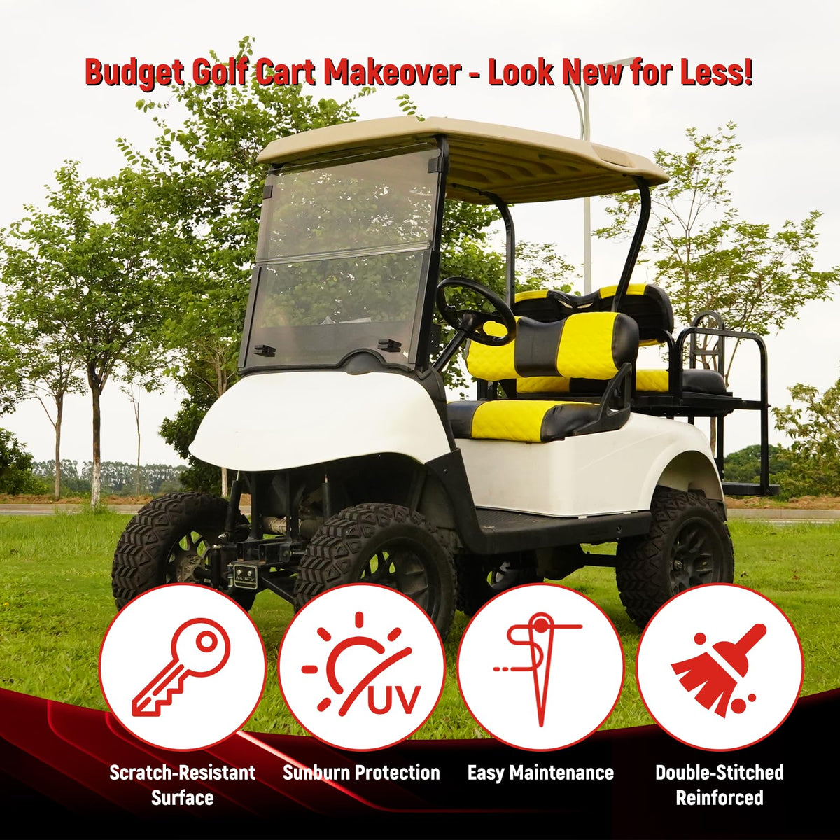 SAMXOMAP yellow seat cover adds color and guard against wear.