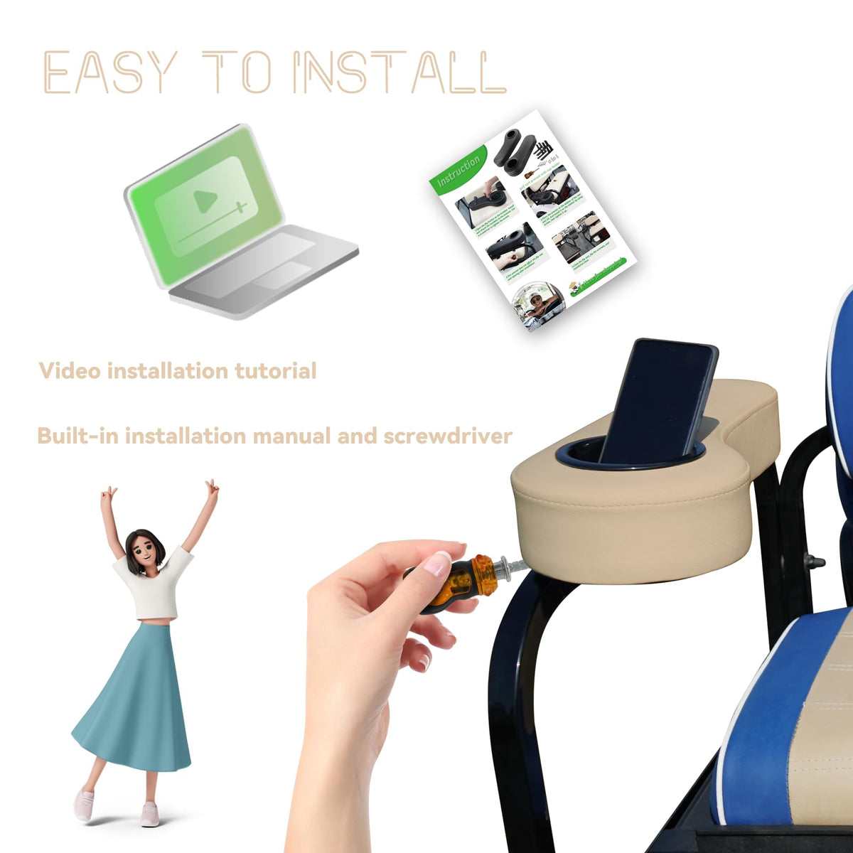 SAMXOMAP PU leather armrest durable and comfortable on carts