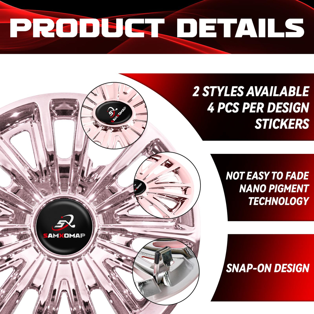 Set of four hub caps provides complete wheel coverage