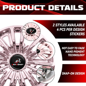 Set of four hub caps provides complete wheel coverage