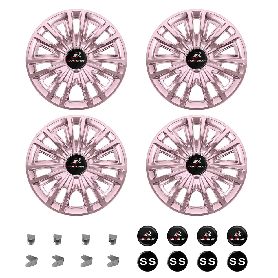 SAMXOMAP rose-gold hub cap 8in shows quick snap-on install for EZGO/Club Car/Yamaha