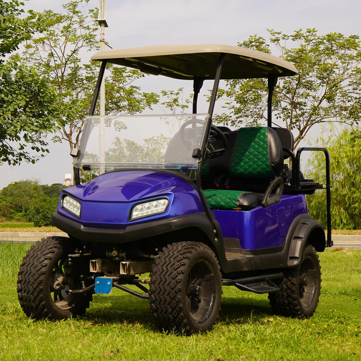 2-piece seat cover set renews your golf cart interior with fresh green style.
