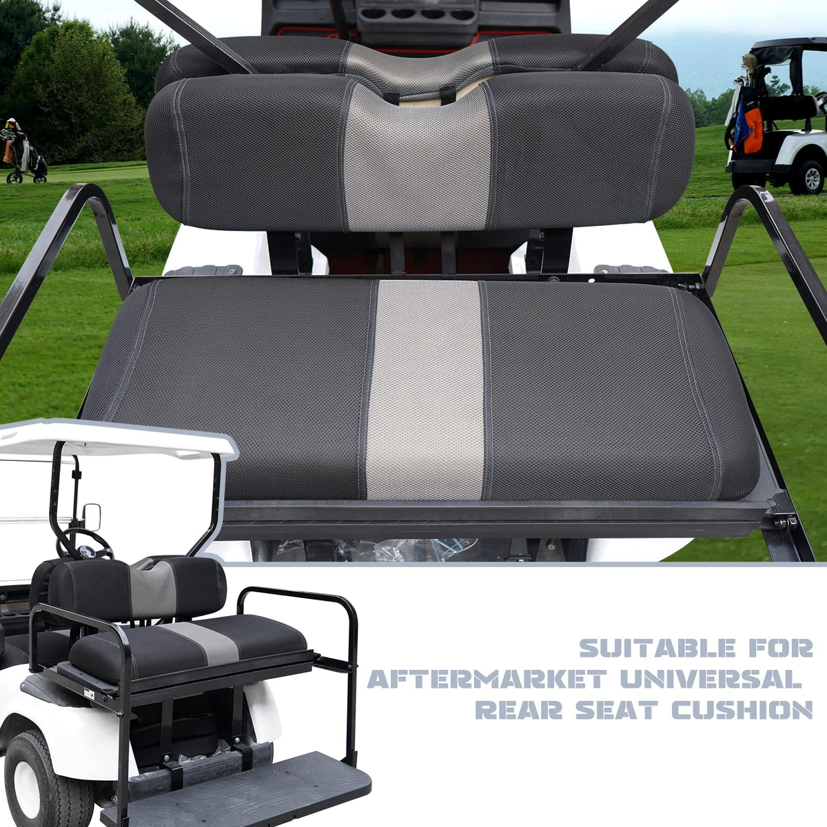 SAMXOMAP black and gray seat covers coordinate with golf carts.