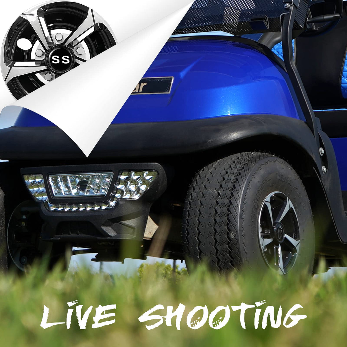 SAMXOMAP ss wheel cover with 5-spoke design enhances the cart's style.