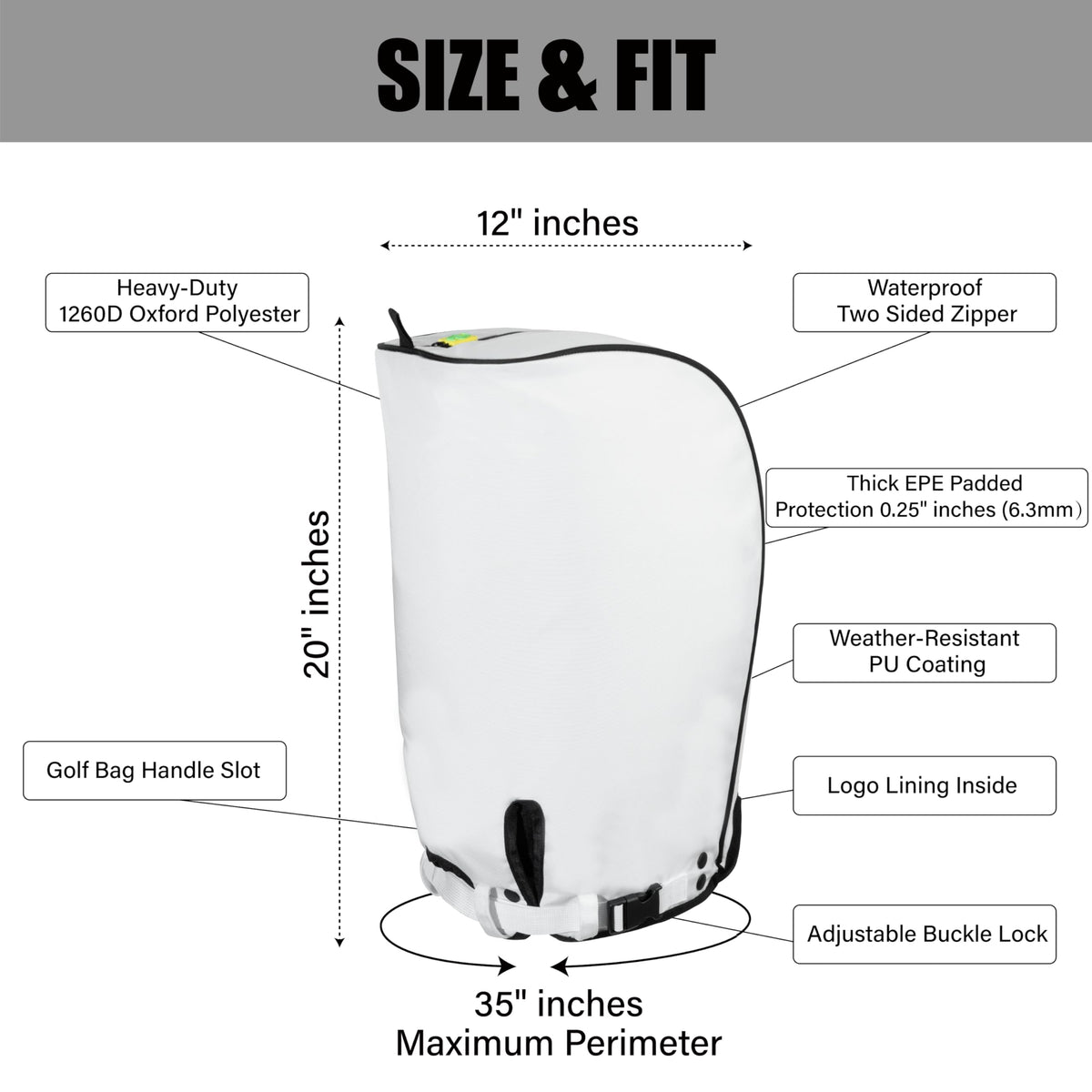 SANDIAN adjustable buckle lock system secures the cover on most bags.