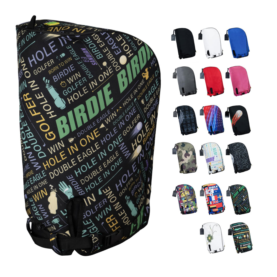 SANDIAN Birdie Black rain hood cover on a golf bag protecting gear