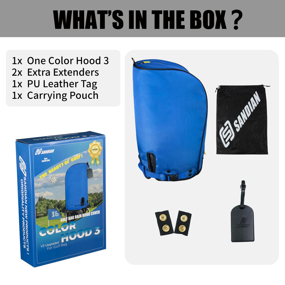 SANDIAN blue rain hood cover stored compactly in pouch