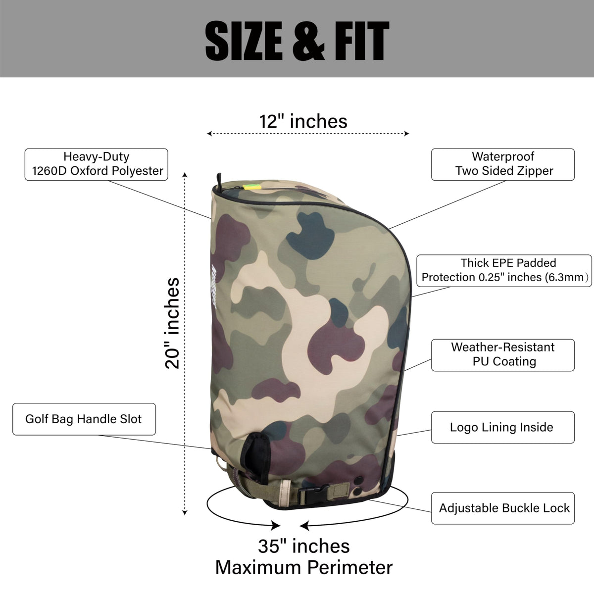 SANDIAN camo hood interior shows thick padding protecting clubs gently.