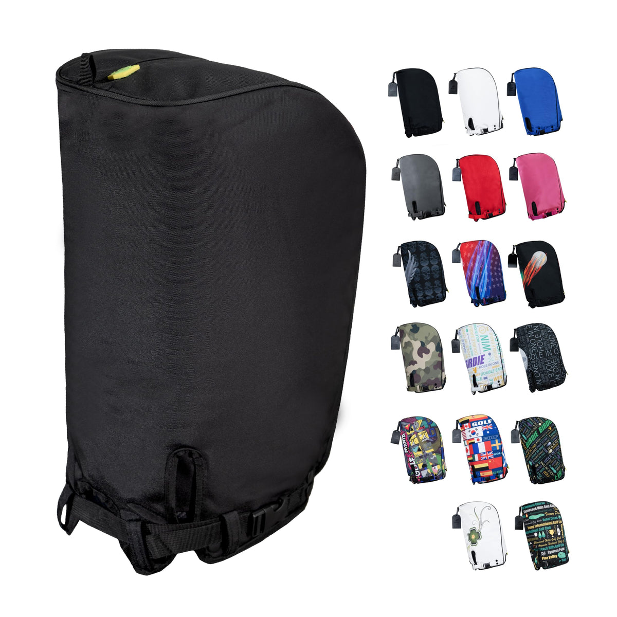 SANDIAN golf bag rain hood cover front view with weatherproof fabric