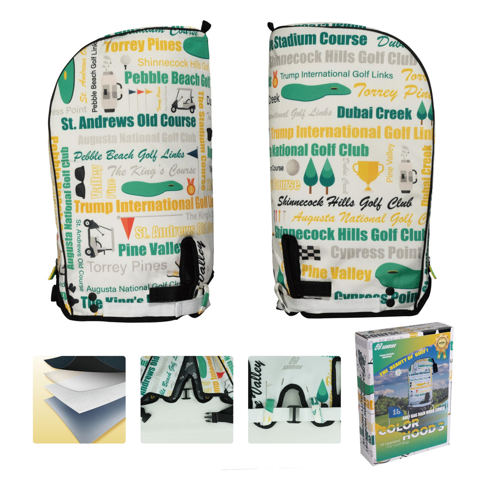 SANDIAN golf bag rain hood cover front view shows weather protection for clubs