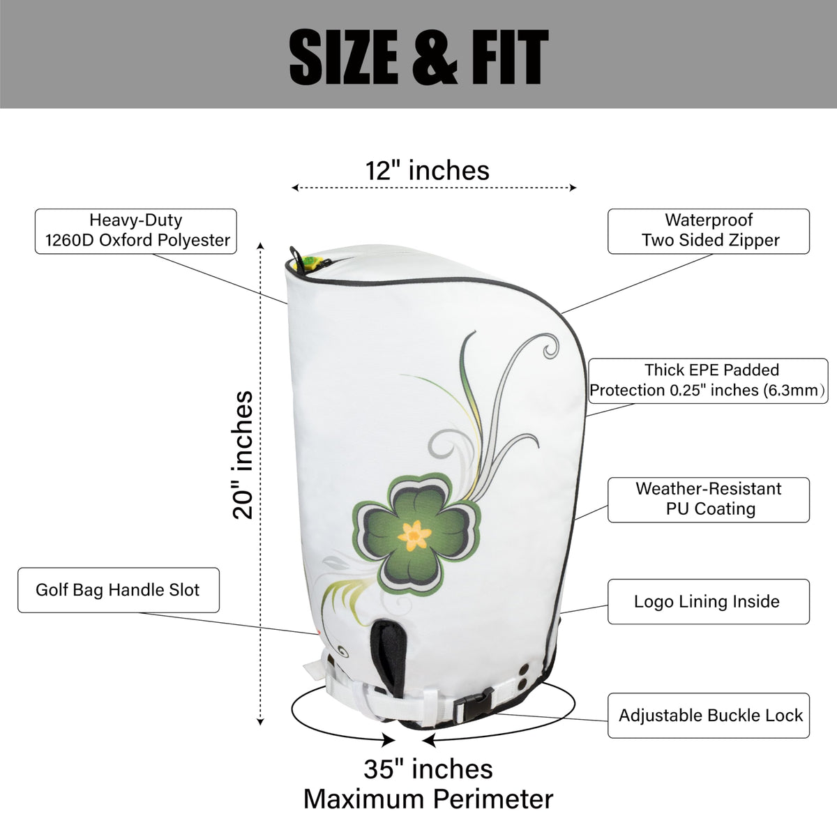 Sandian Lucky Clover padded inside protects clubs on transport