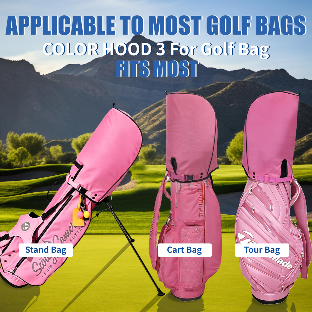 Sandian pink golf bag rain hood with two-sided zipper for easy access