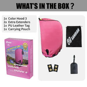 Sandian pink rain hood stored in included carrying pouch