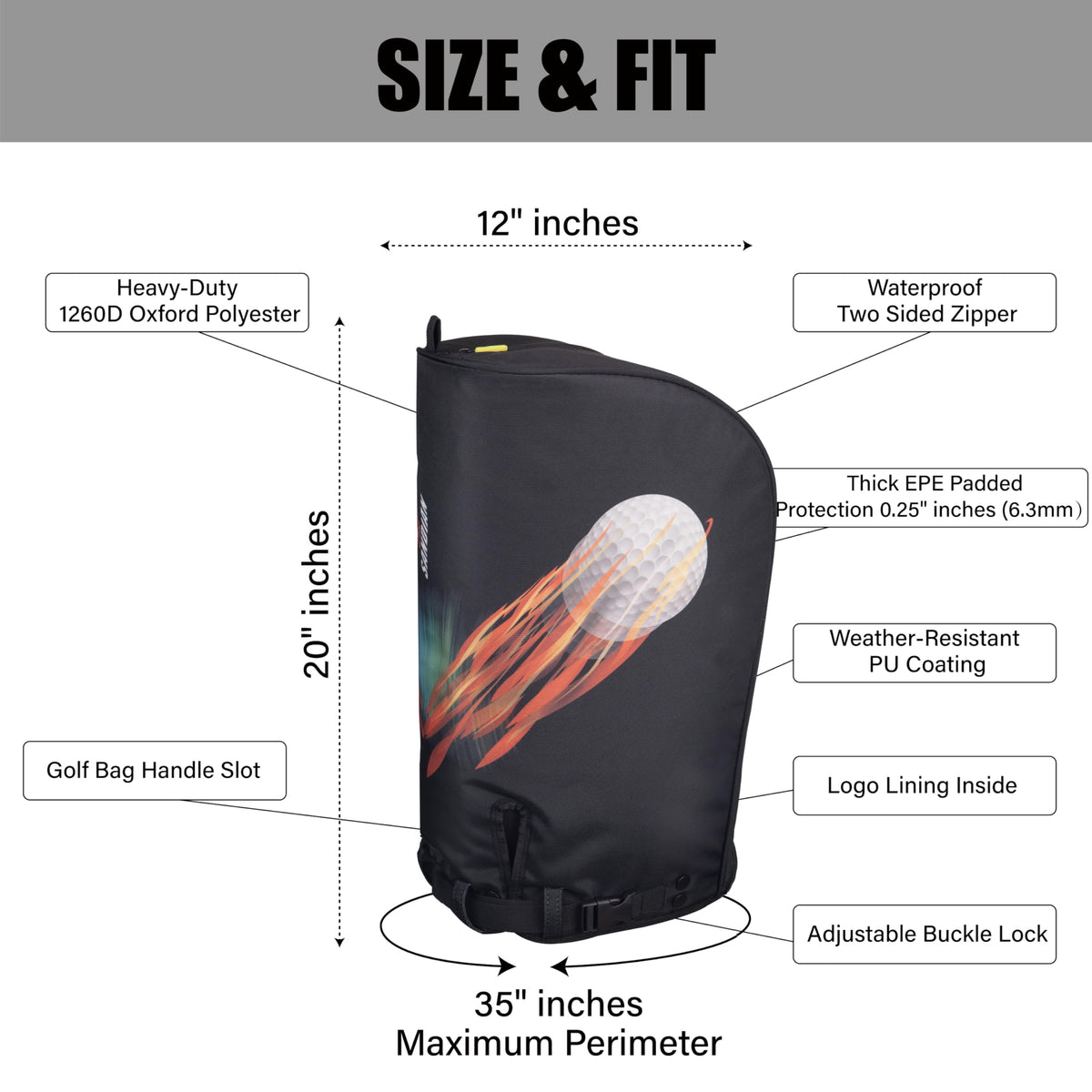 SANDIAN rain hood displaying perimeter fit up to 35 inches.