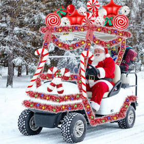 Sanixin inflatable lollipops provide playful holiday accents on the cart.