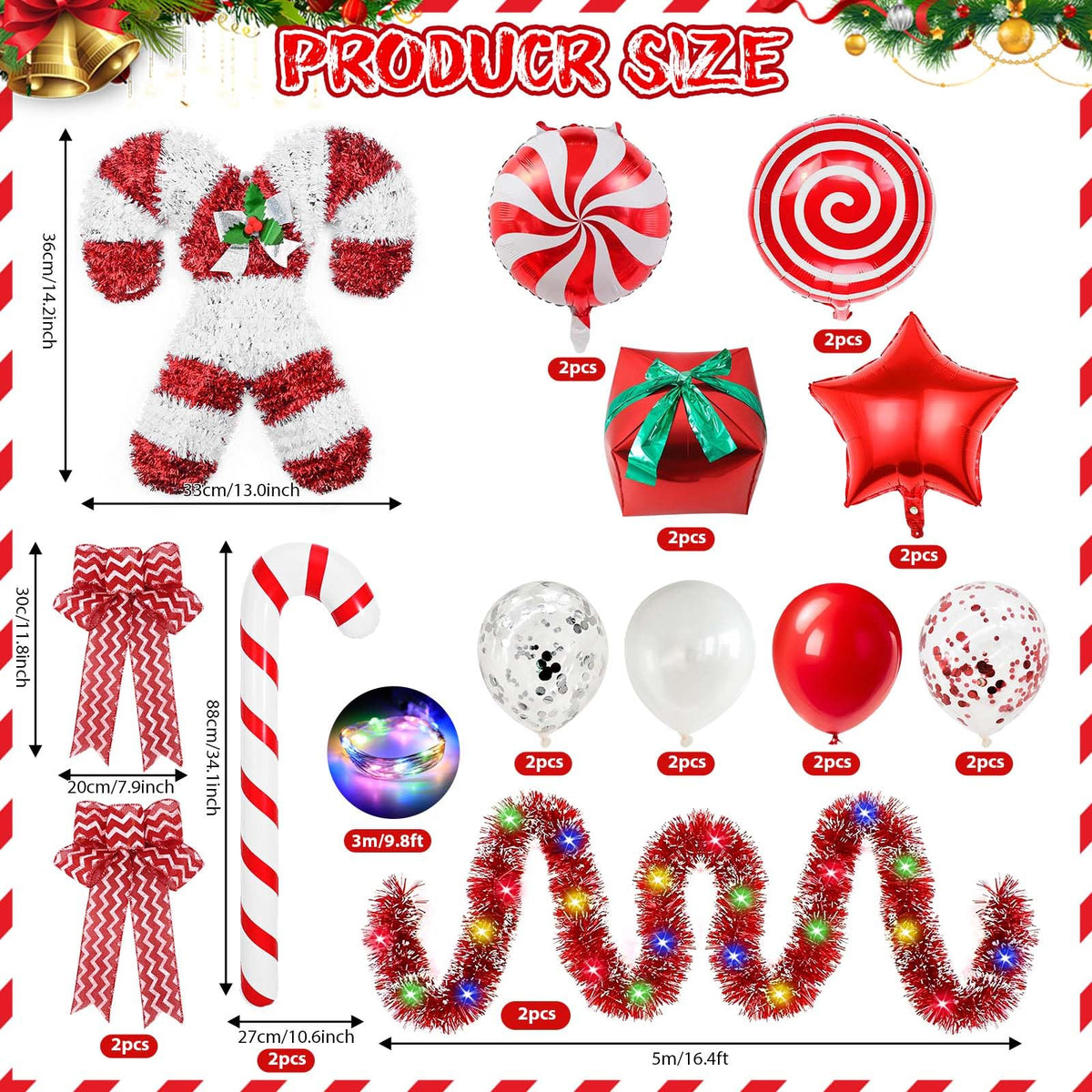 Sanixin red and white tinsel garlands line the golf cart for holidays.