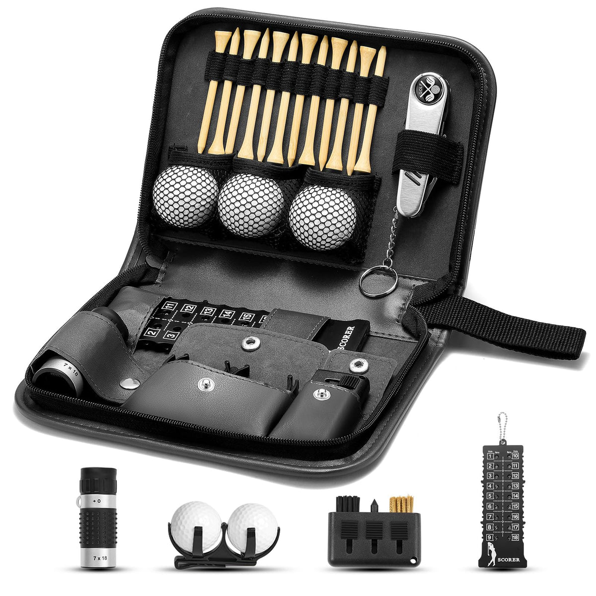 SANLINZOM golf accessories case showing organized gear for travel