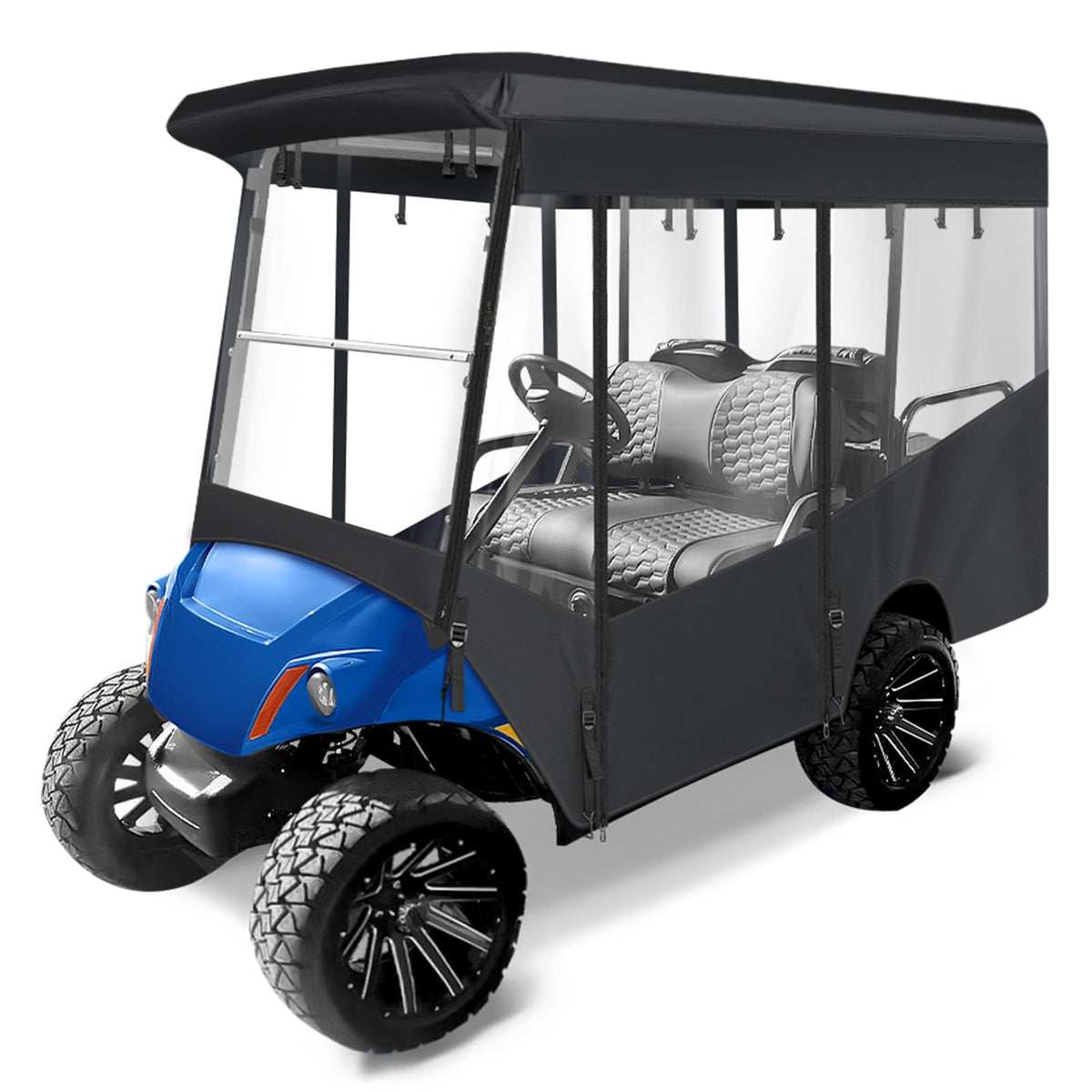 SANXIACAR enclosure front view protects Yamaha Drive 2 G29 from rain