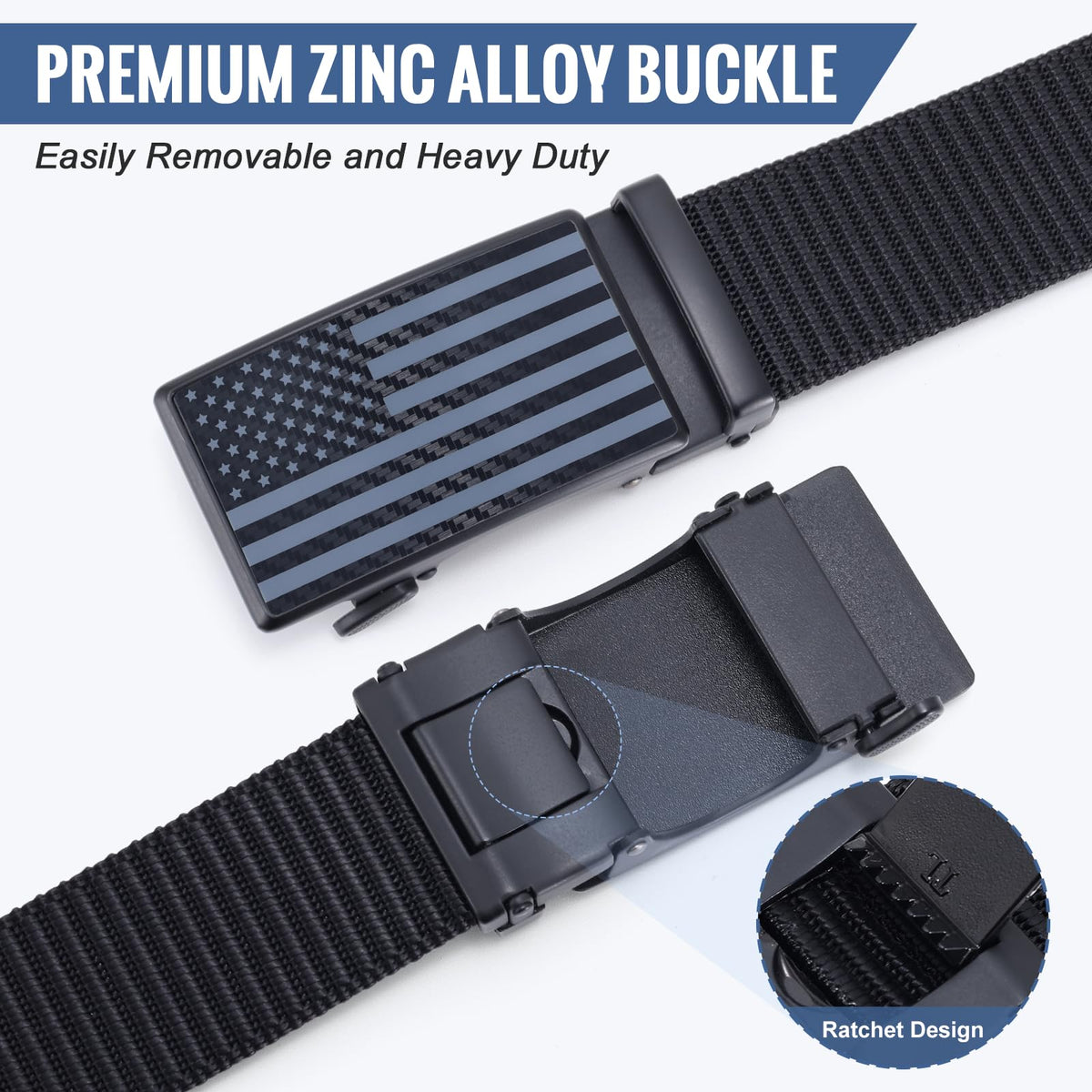 SANSTHS nylon web belt shows no-hole design for precise fit