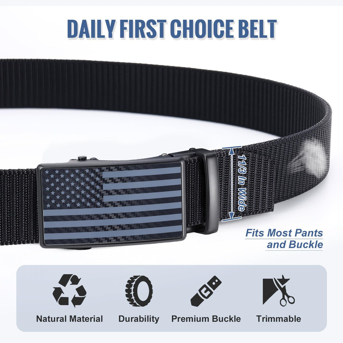 SANSTHS ratcheted belt shows durable zinc alloy components and smooth adjustment.