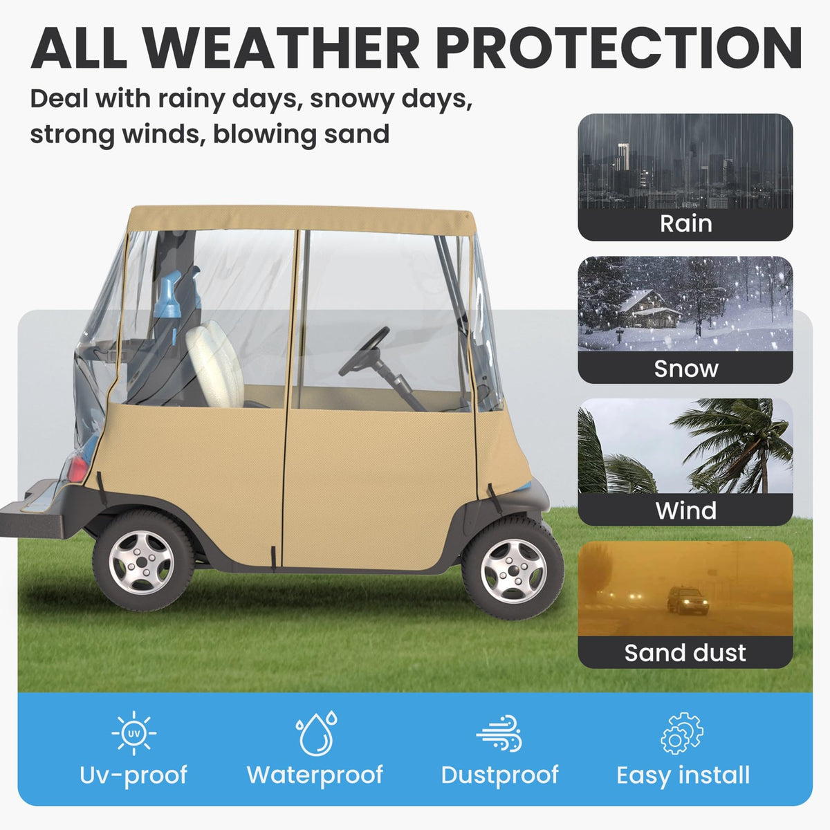 Santiano 0.5mm clear PVC window delivers durable visibility in cold weather.