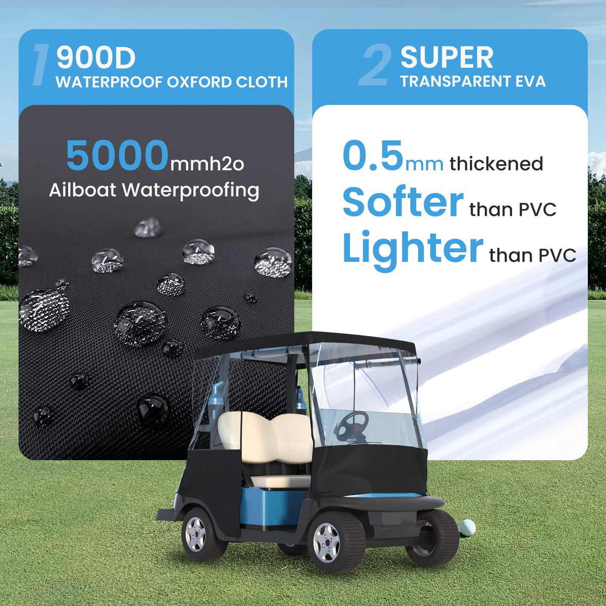 Santiano clear 0.5mm PVC windows provide visibility and reduce fogging.