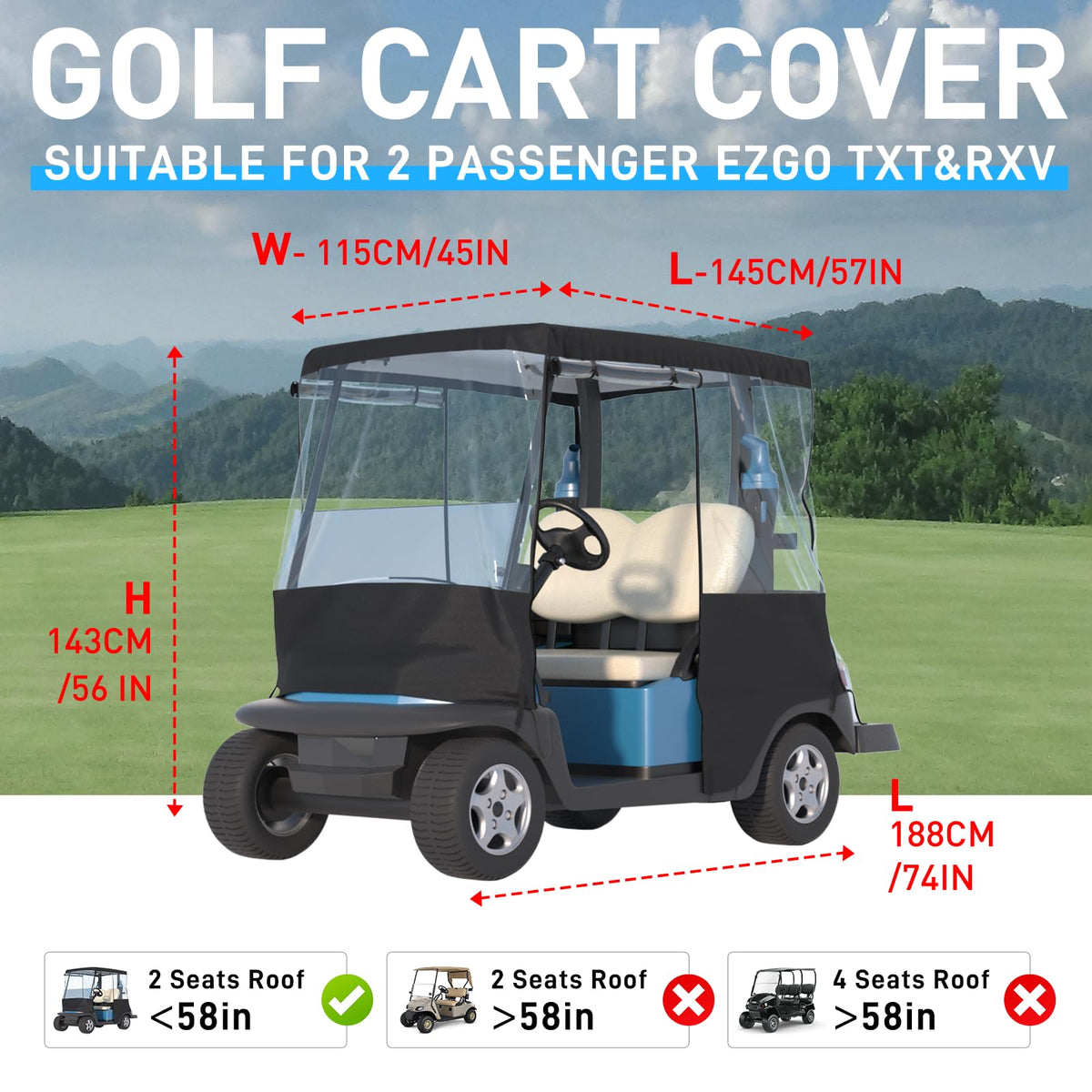 Santiano 2-passenger cover side-entry, easy access with roll-up panels.