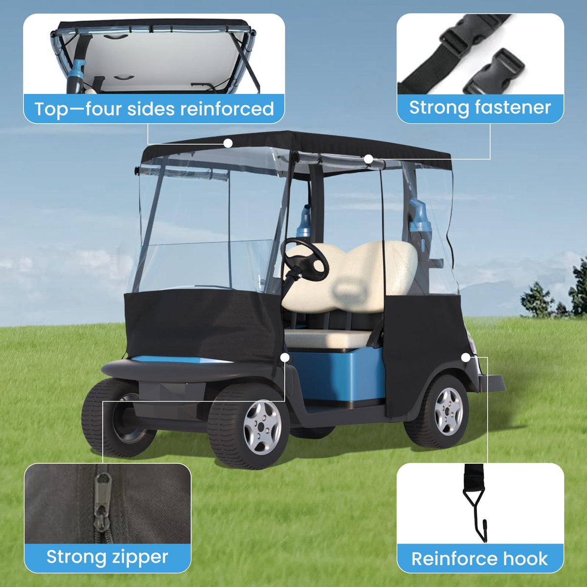 Santiano universal fit for 2-seat carts with roof up to 58 inches.