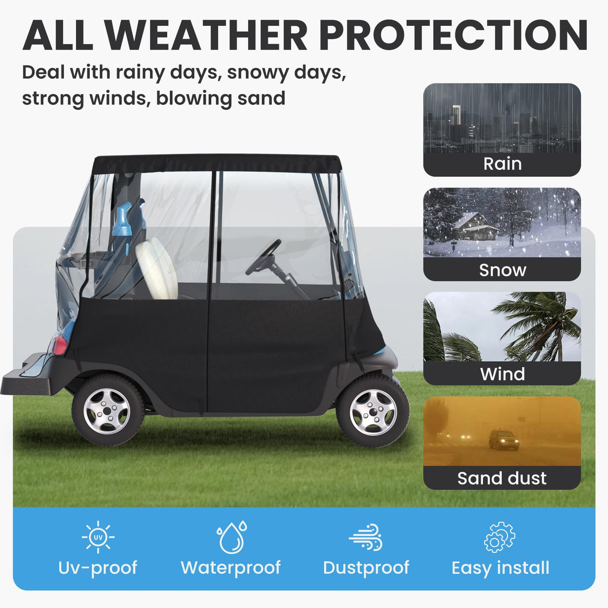 Santiano windproof buckles keep the enclosure secure on windy outings.
