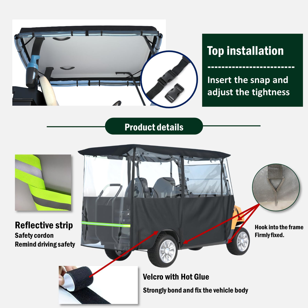 Santiano golf cart cover ample storage defense helps secure accessories during travel.
