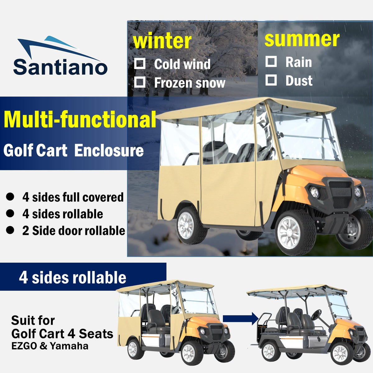 Santiano anti-wind fasteners secure the cover during storms