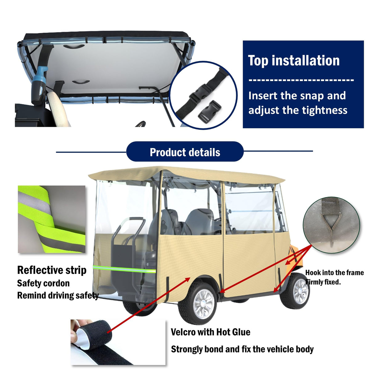 Santiano cover dimensions shown for 78.7L x 62.2H x 43.3W