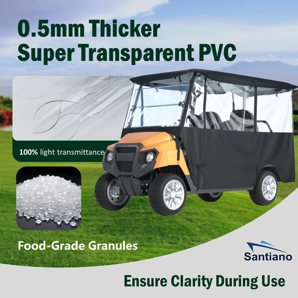 Santiano golf cart cover fit 4-seater EZGO Yamaha ensures complete coverage.