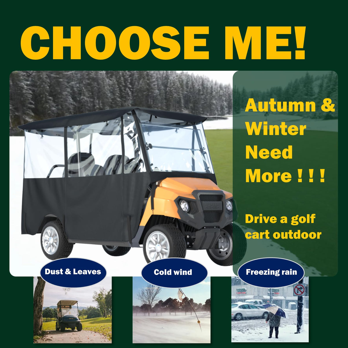 Santiano golf cart cover side roll-up demonstrates easy weather-aware access.
