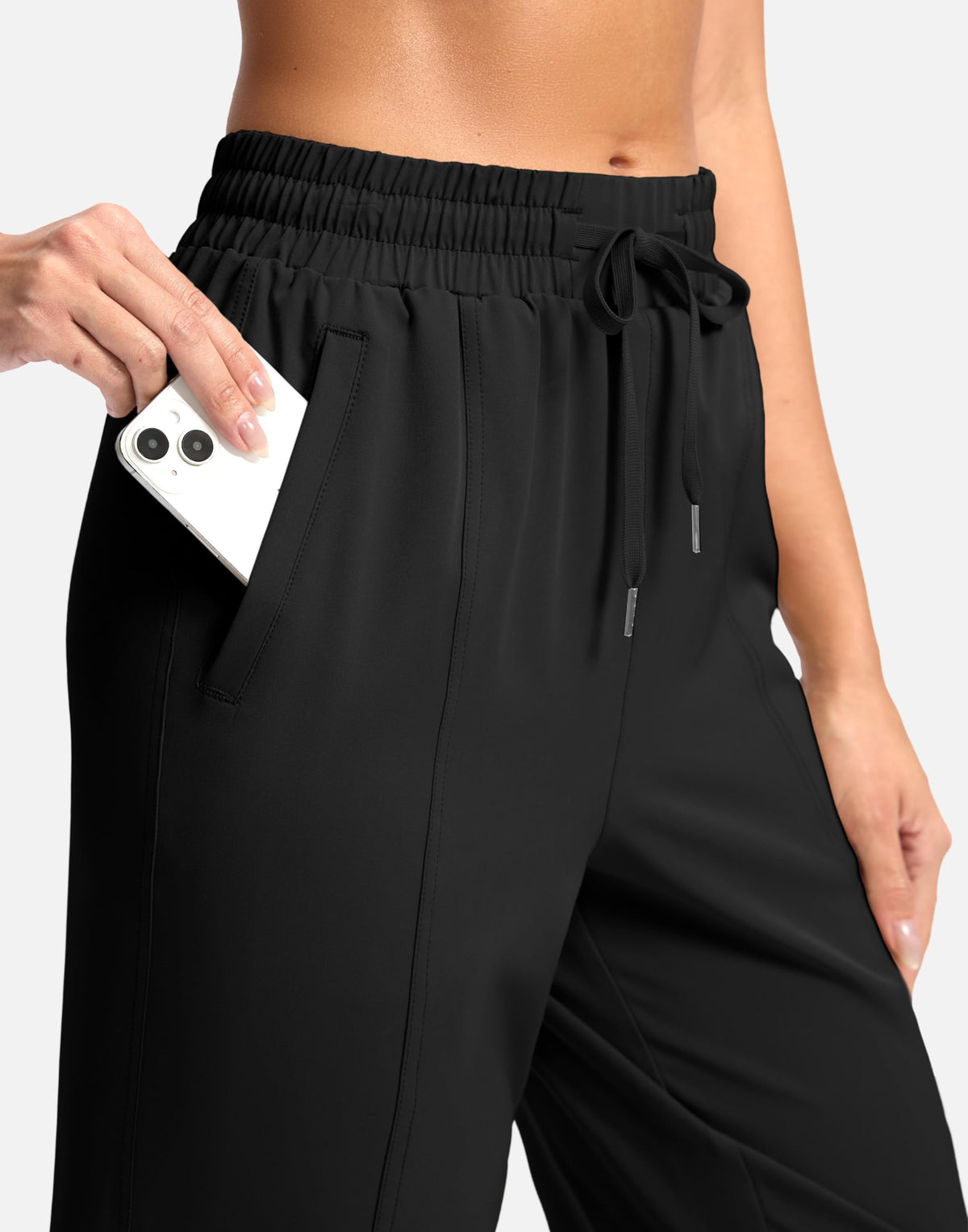 SANTINY drawstring high-waisted waistband for adjustable comfort and coverage.