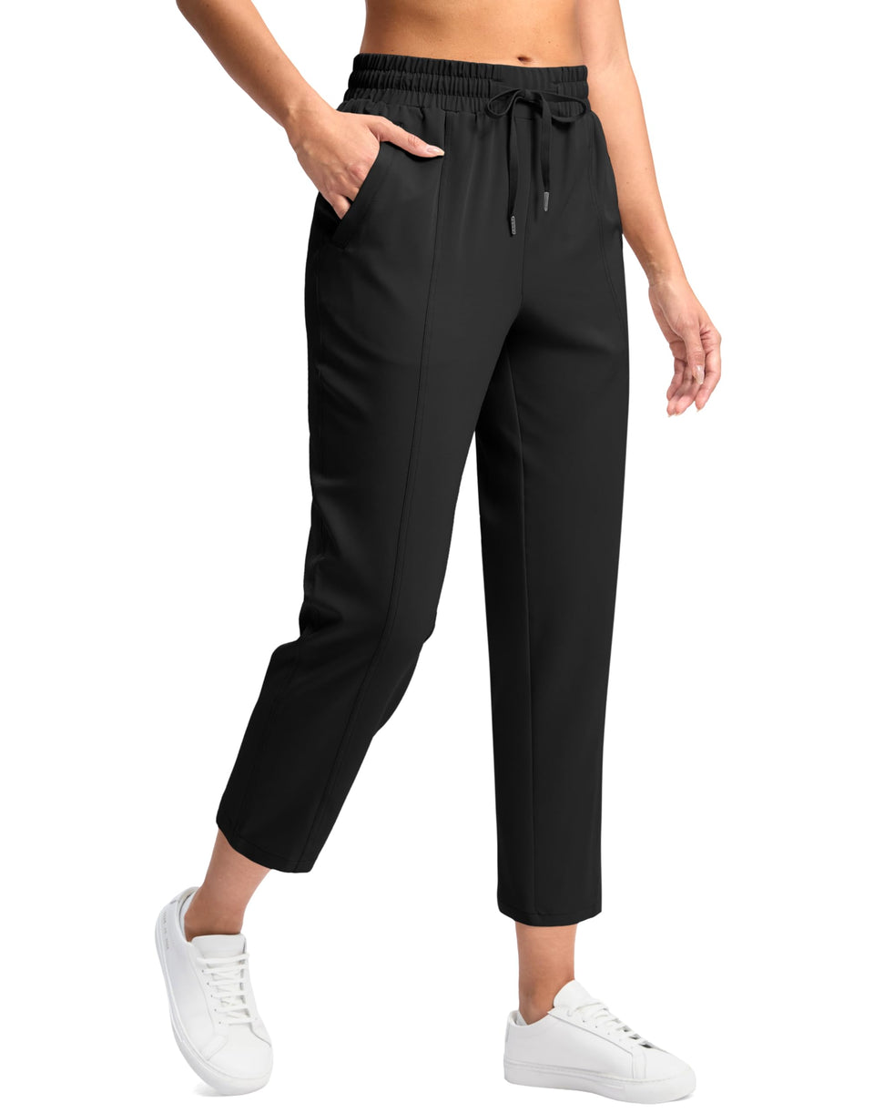 SANTINY women's lightweight pants fabric texture showing stretch and breathability for active wear.