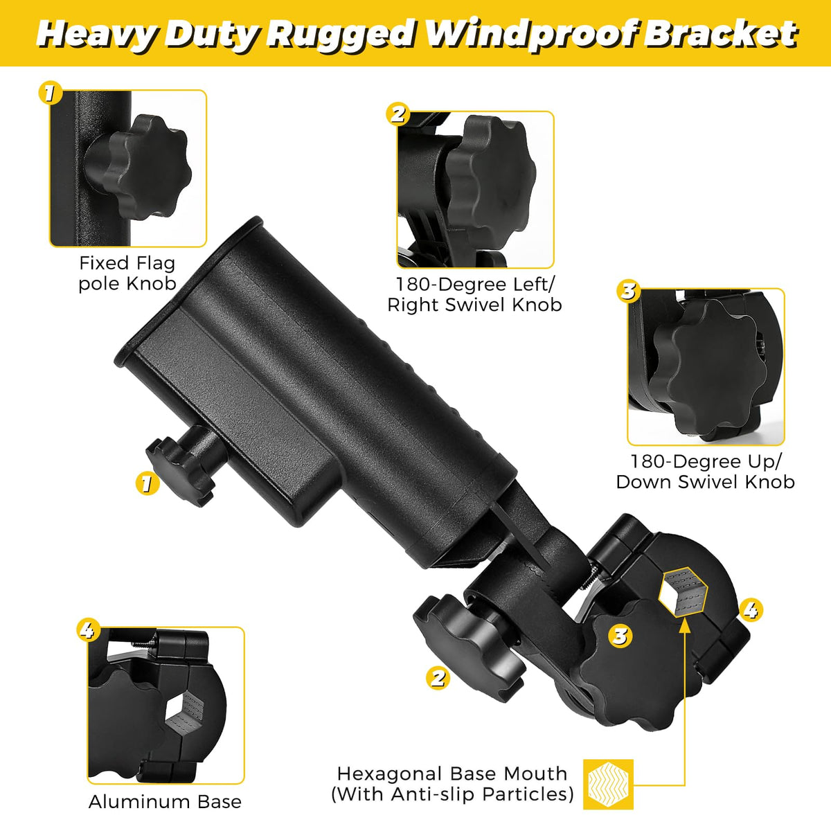 SANXIACAR adjustable bracket and knob ensure secure flagpole fit