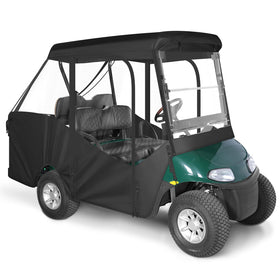 SANXIACAR EZGO RXV enclosure front view with four clear panels and year-round protection